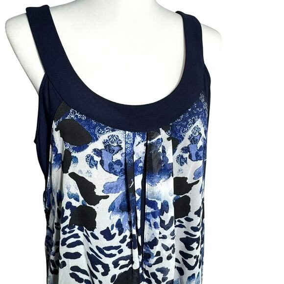 SLNY Women's Large Blue Floral Animal Print Silky High Low Sleeveless Midi Dress - Picture 3 of 9